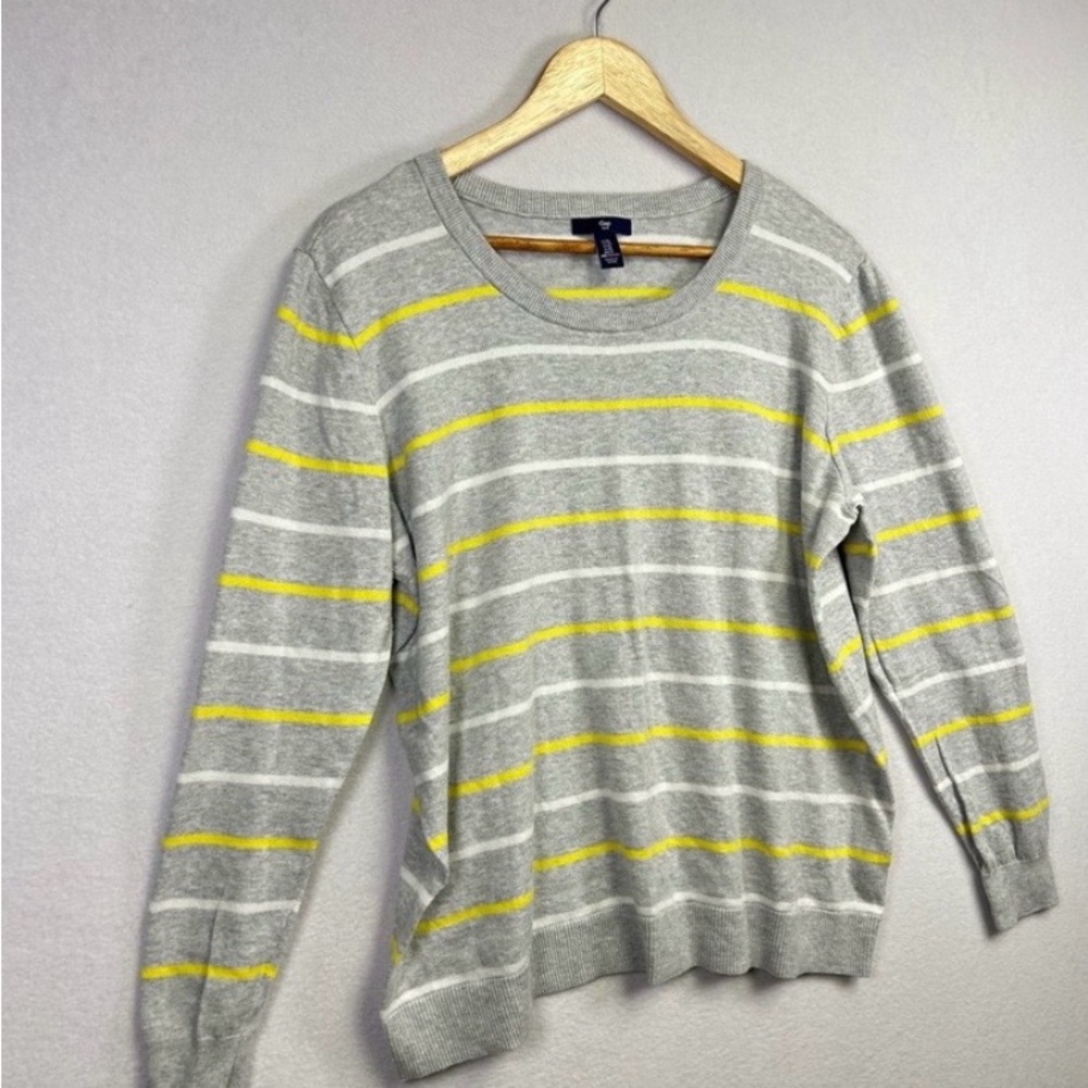 GAP Gray White Yellow Stripe Crew Neck Long Sleeve Sweater XL